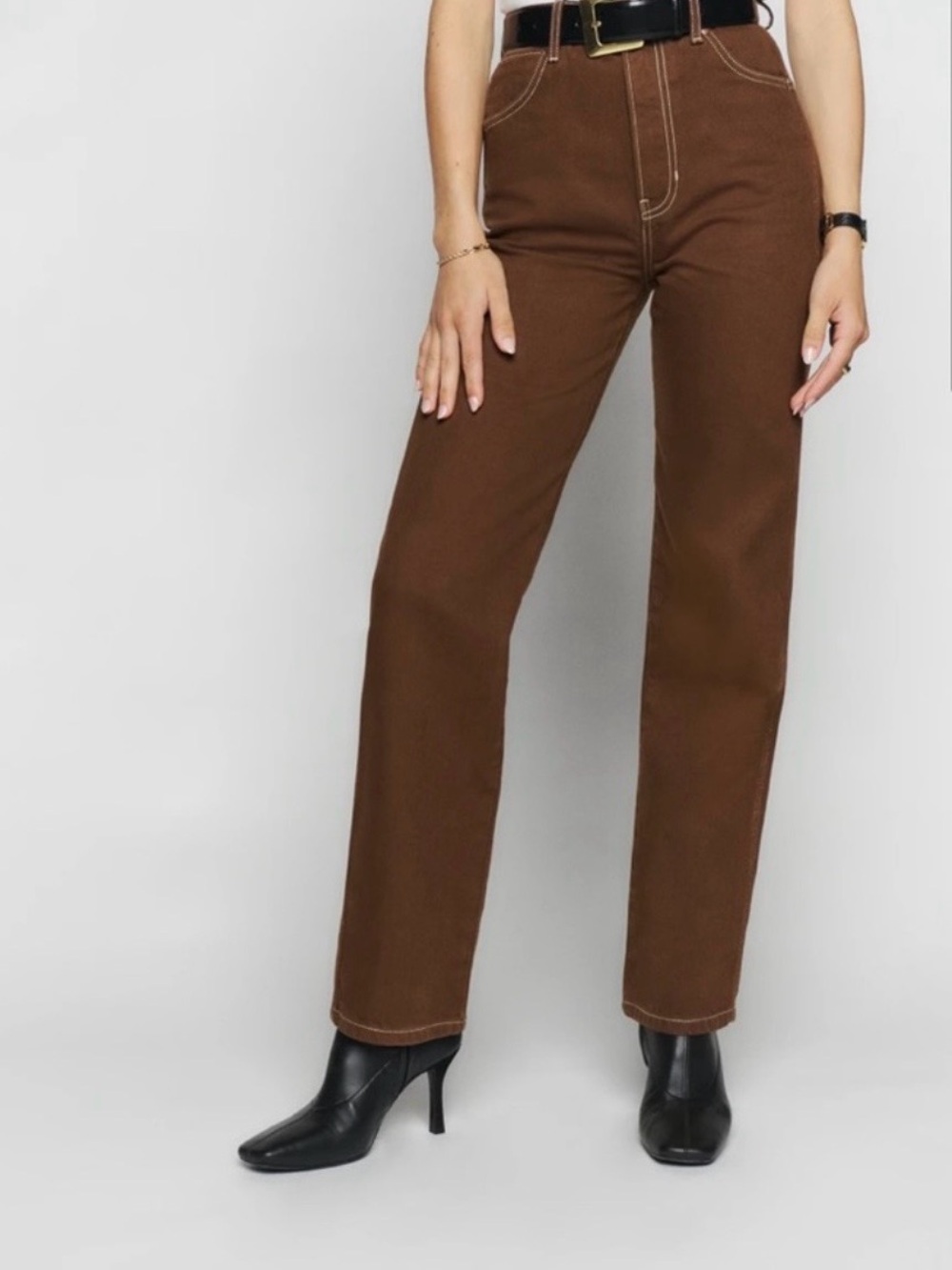 Reformation High-Rise Brown Straight-Leg Jeans